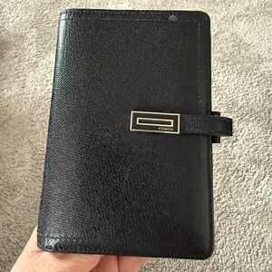 Coach Black Leather Organizer with Gold Accent